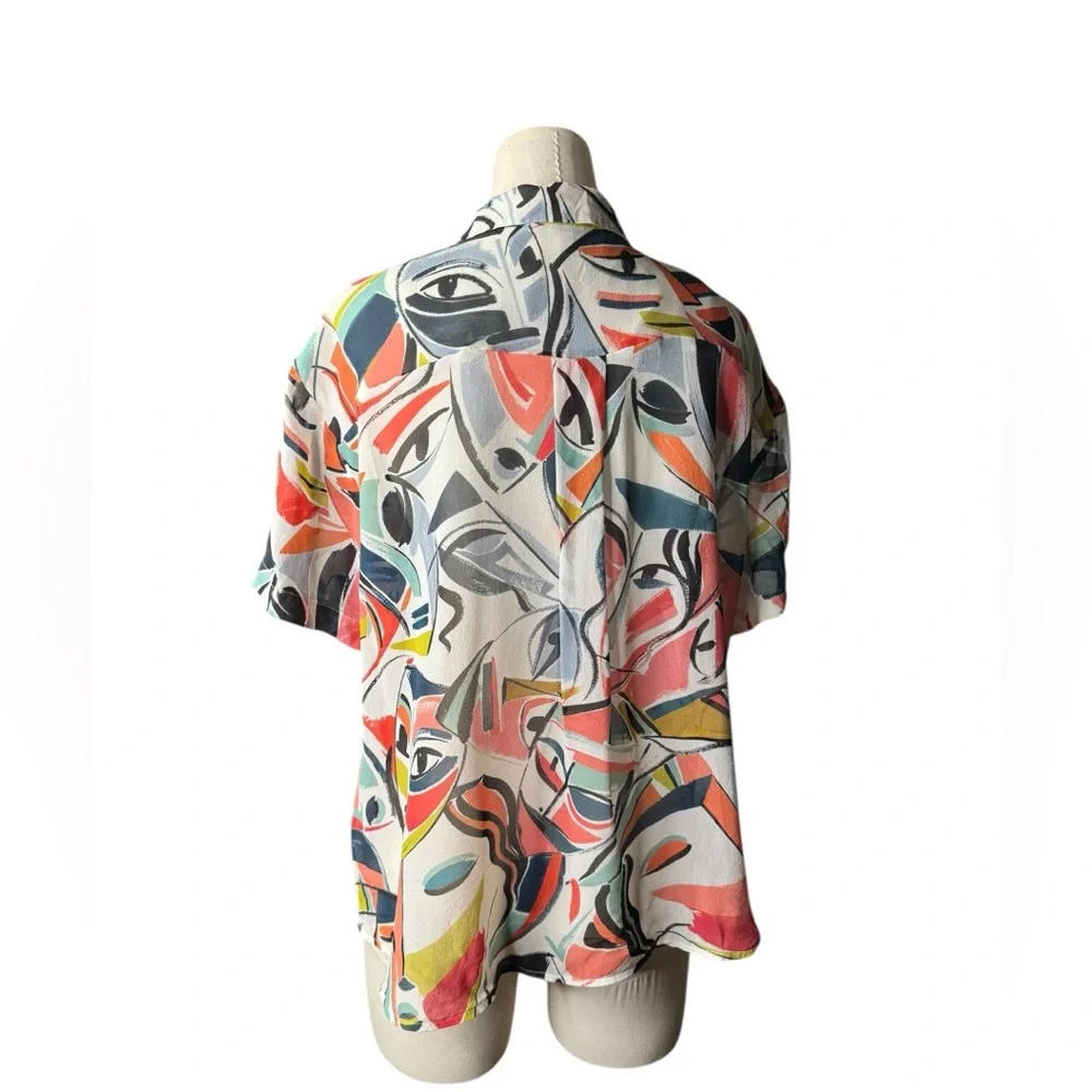 Lafayette 148 New York Abstract Print Silk Button Front Blouse Size M - Picture 5 of 6